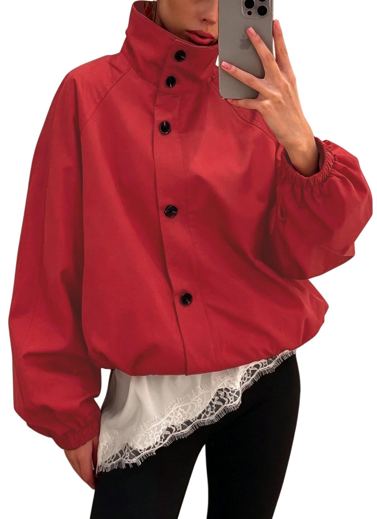 Womens Funnel Neck Jackets Fall Cropped Windbreaker Outwear Coats