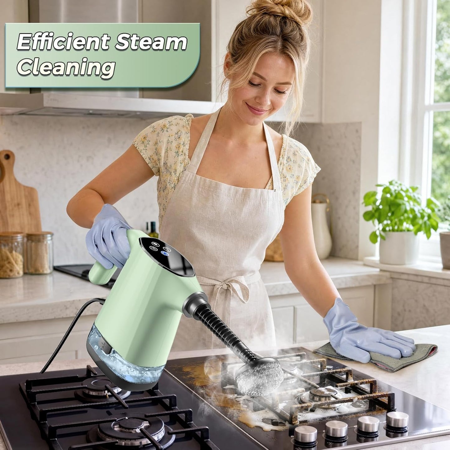 Handheld Steam Cleaner, Portable Steamer for Cleaning with 18PCS Accessories, 12s Fast Heating, Pressurized Steam Cleaner for Home, Kitchen, Bathroom, Car Detailing, Window, and Clothes, Green