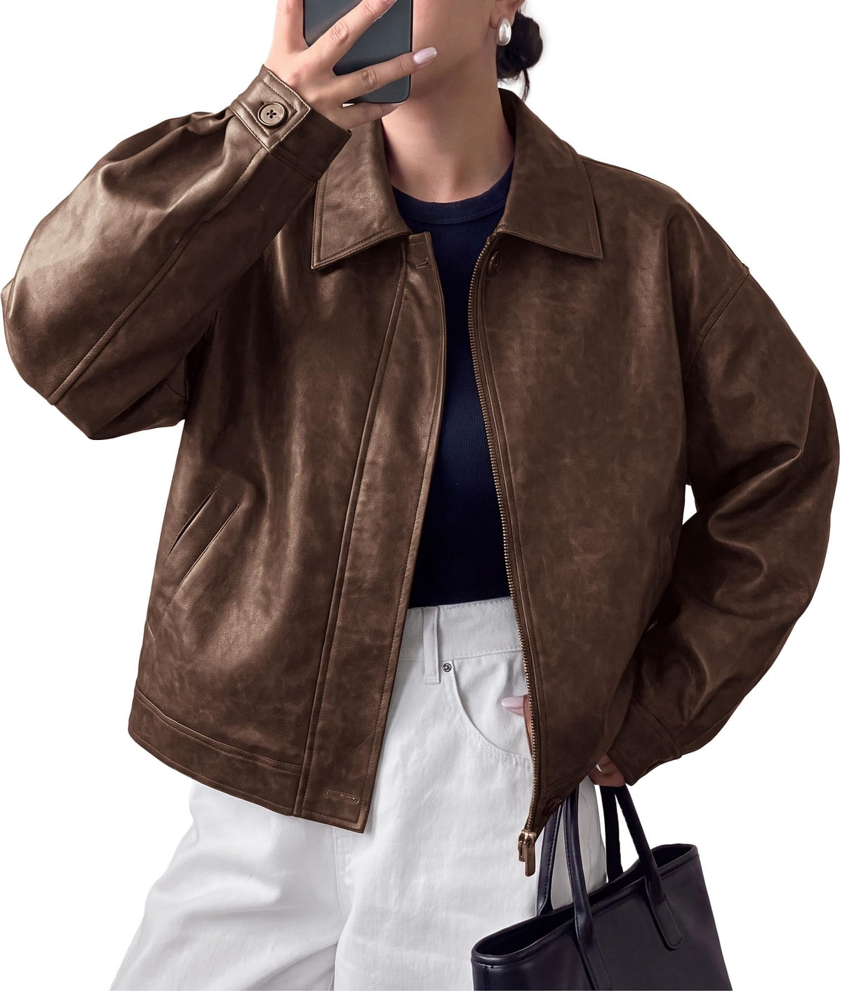 PRETTYGARDEN Women's Faux Leather Oversized Motorcycle Jackets