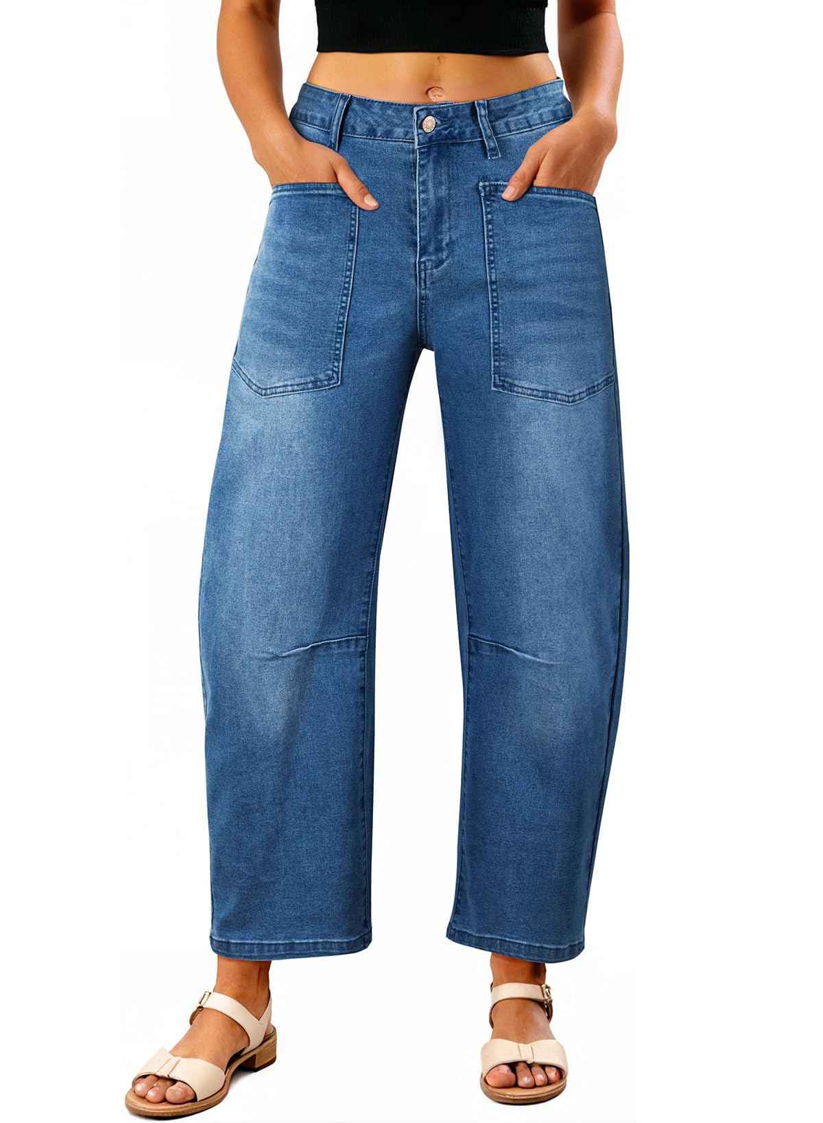 EVALESS Baggy Barrel Jeans for Womens High Waisted Wide Leg Boyfriend Denim Ankle Pants