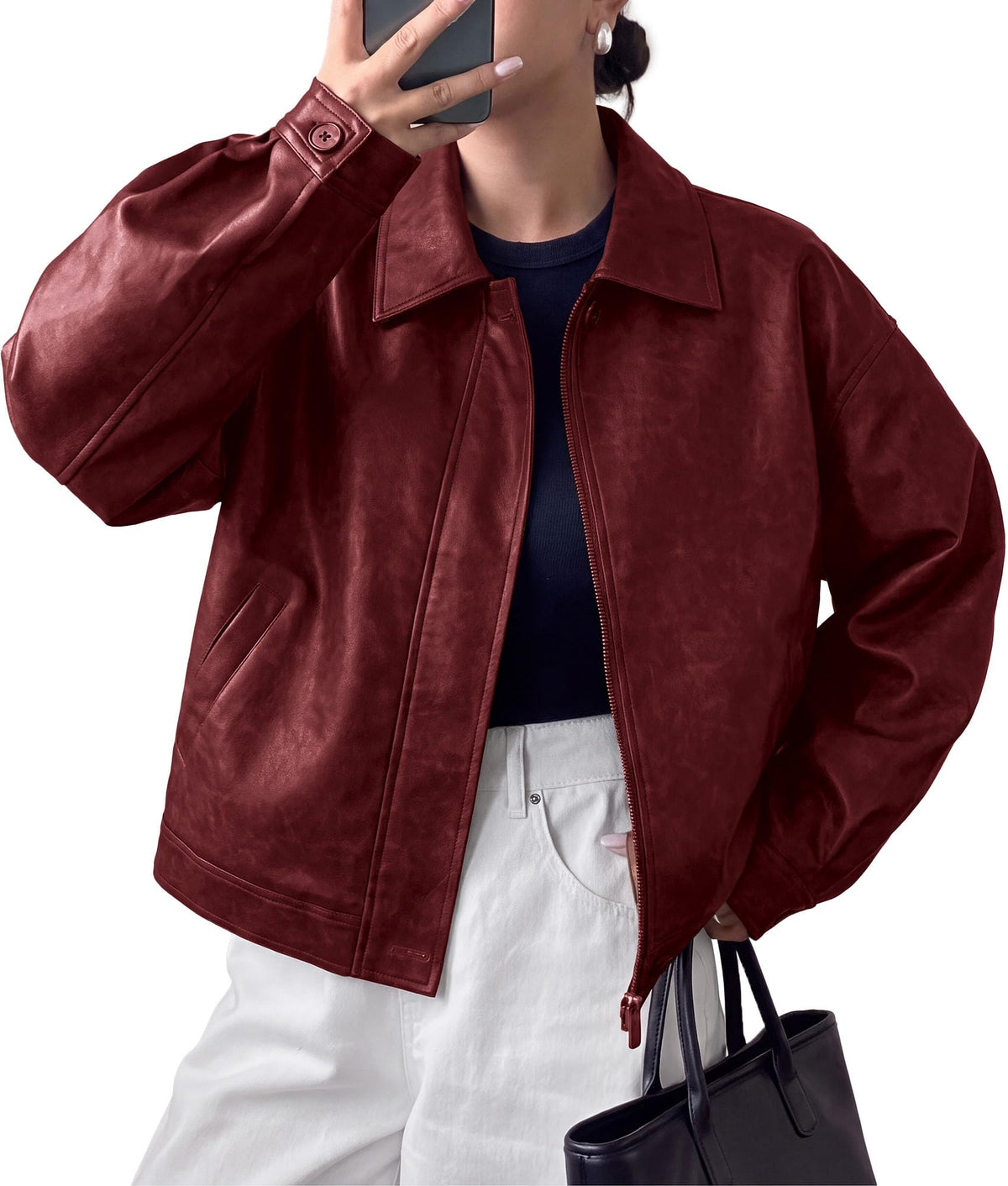 PRETTYGARDEN Women's Faux Leather Oversized Motorcycle Jackets