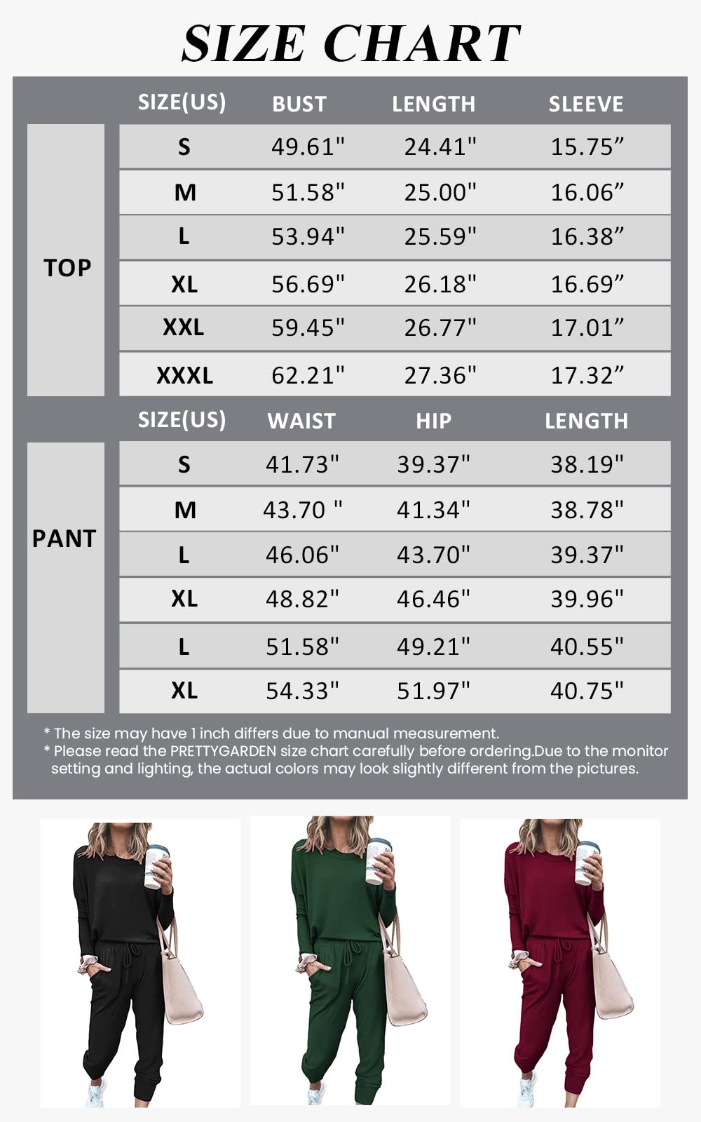 PRETTYGARDEN Women's 2023 Fall Two Piece Outfit Long Sleeve Crewneck Pullover Tops And Long Pants Tracksuit (Black,X-Large)