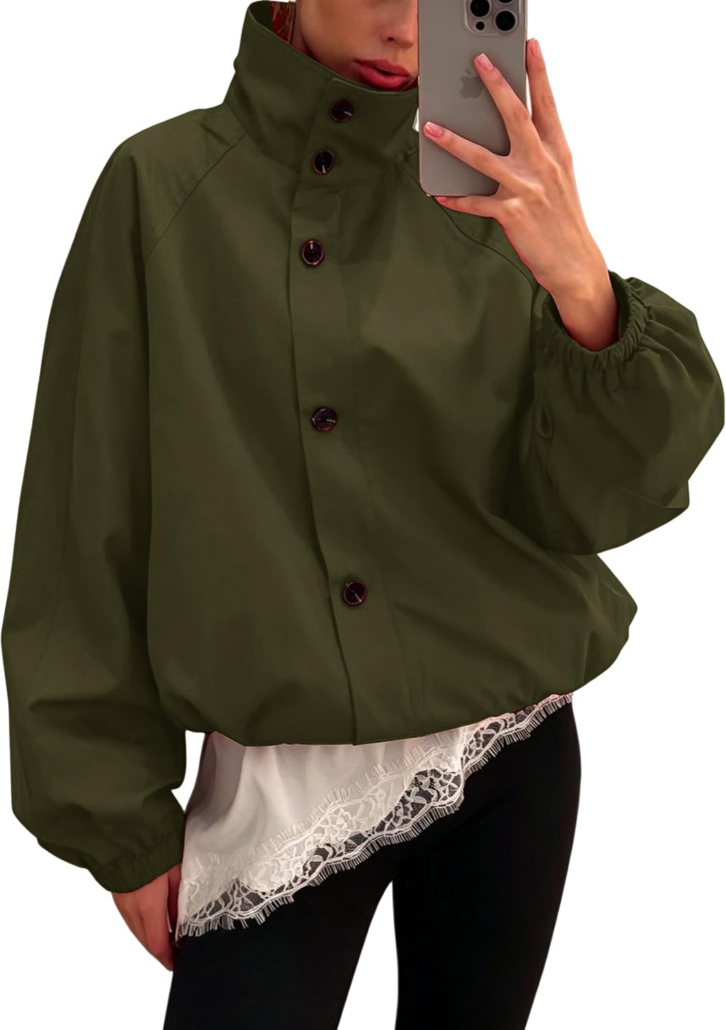 Womens Funnel Neck Jackets Fall Cropped Windbreaker Outwear Coats