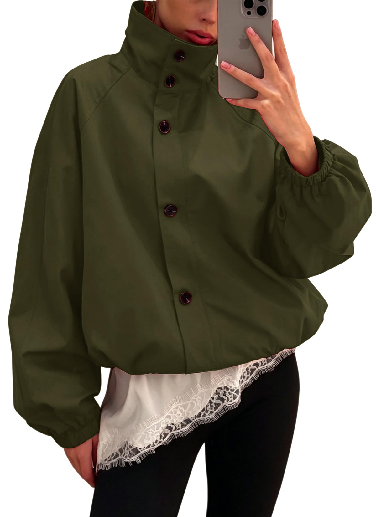 Womens Funnel Neck Jackets Fall Cropped Windbreaker Outwear Coats