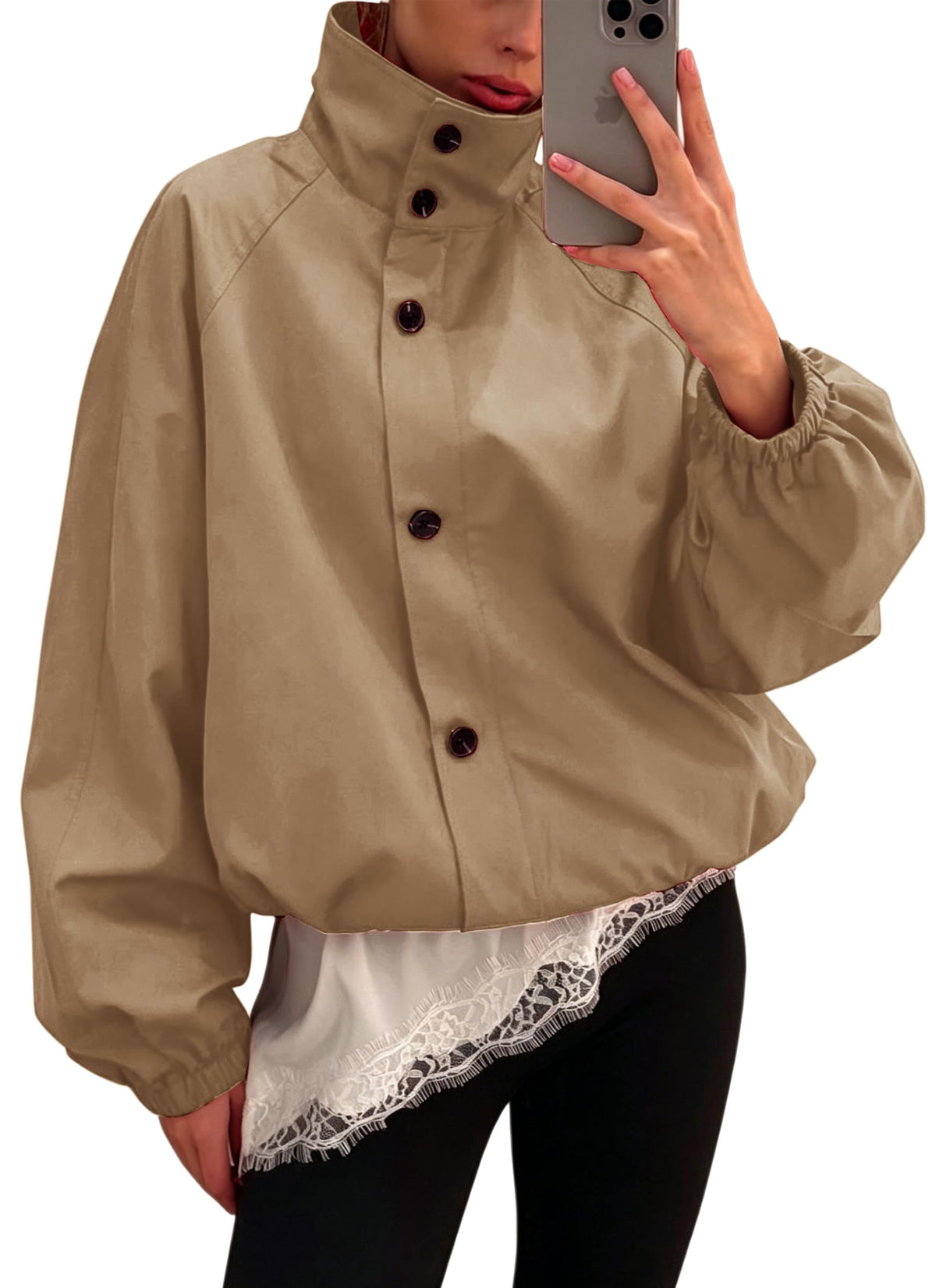 Womens Funnel Neck Jackets Fall Cropped Windbreaker Outwear Coats