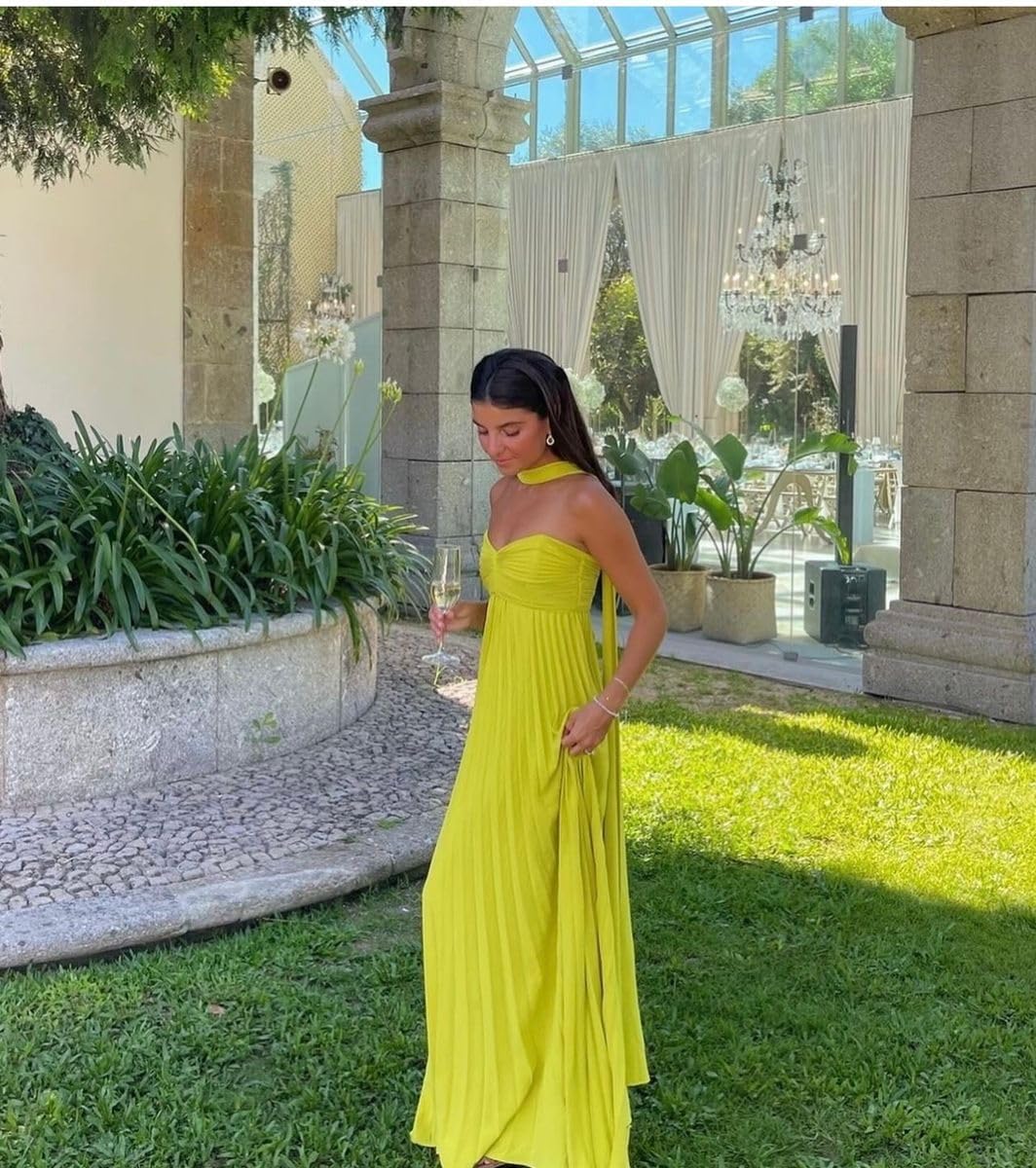 Women's Strapless Chiffon Bridesmaid Dresses with Scarf Long A-Line Pleated Formal Evening Dress WA096