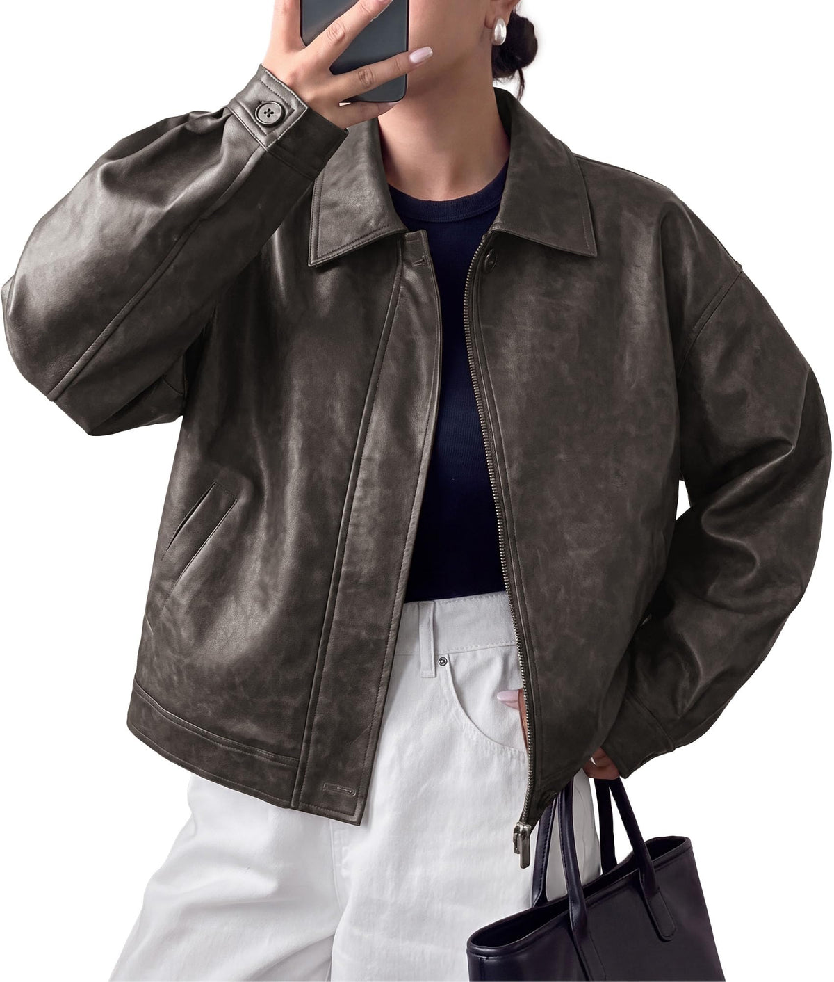 PRETTYGARDEN Women's Faux Leather Oversized Motorcycle Jackets