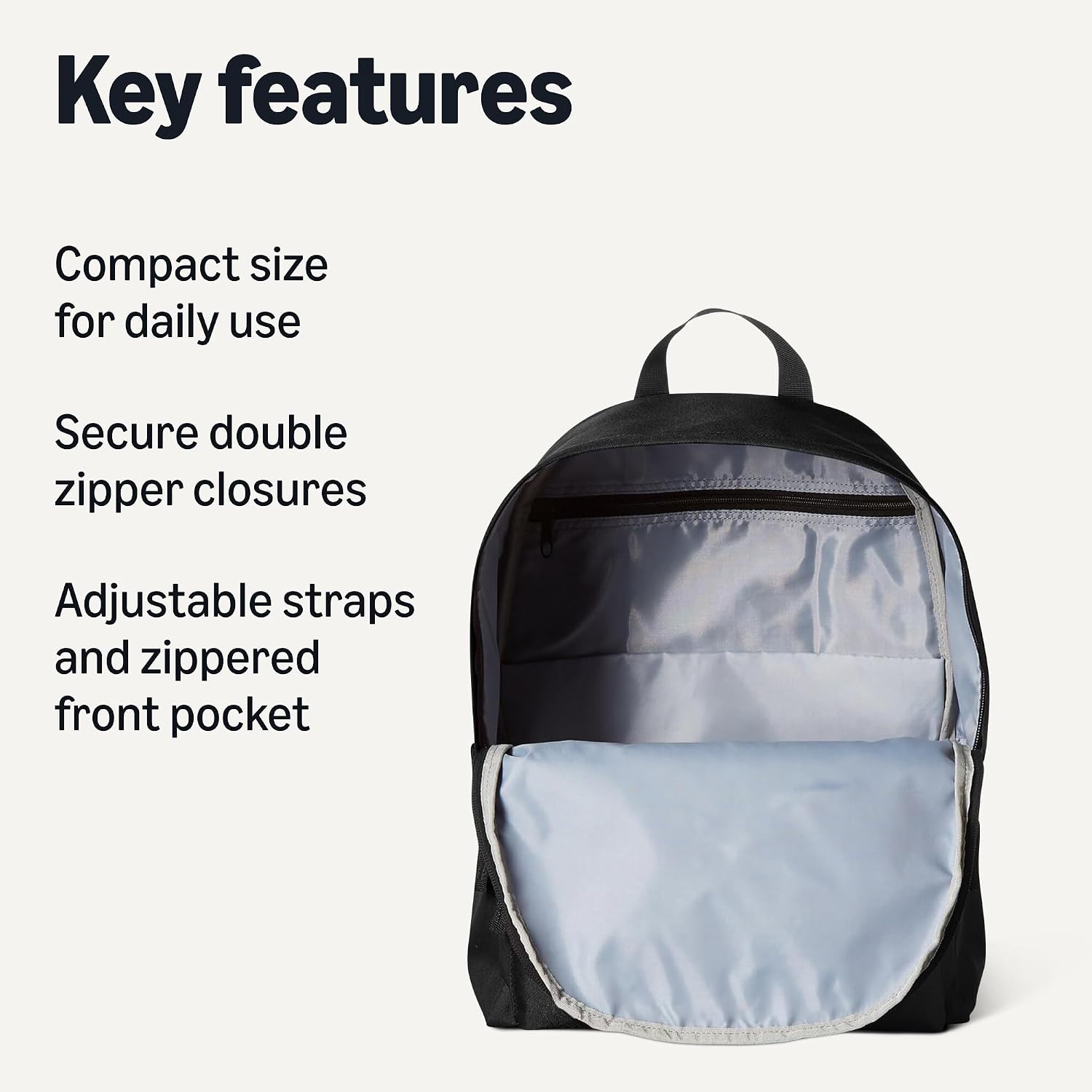 Amazon Basics Backpack for School, Travel, Study with Padded Adjustable Shoulder Straps, Spacious Compartment, Water Bottle Pockets, Durable Classic Design, Black