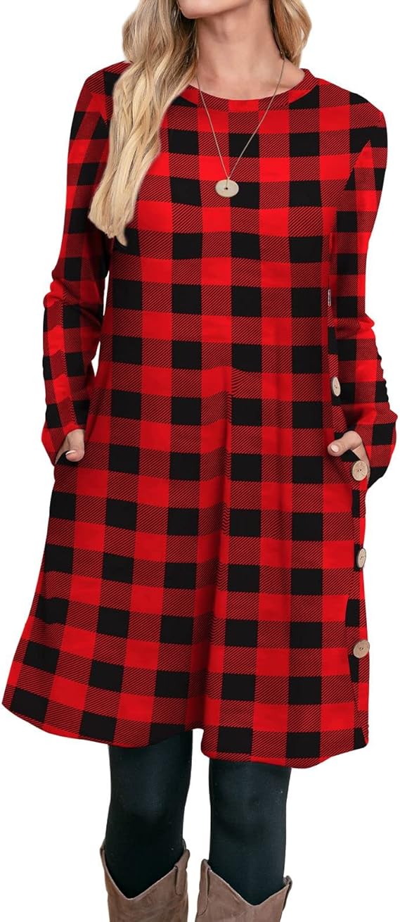 OFEEFAN Womens Long Sleeve Tunic Dress