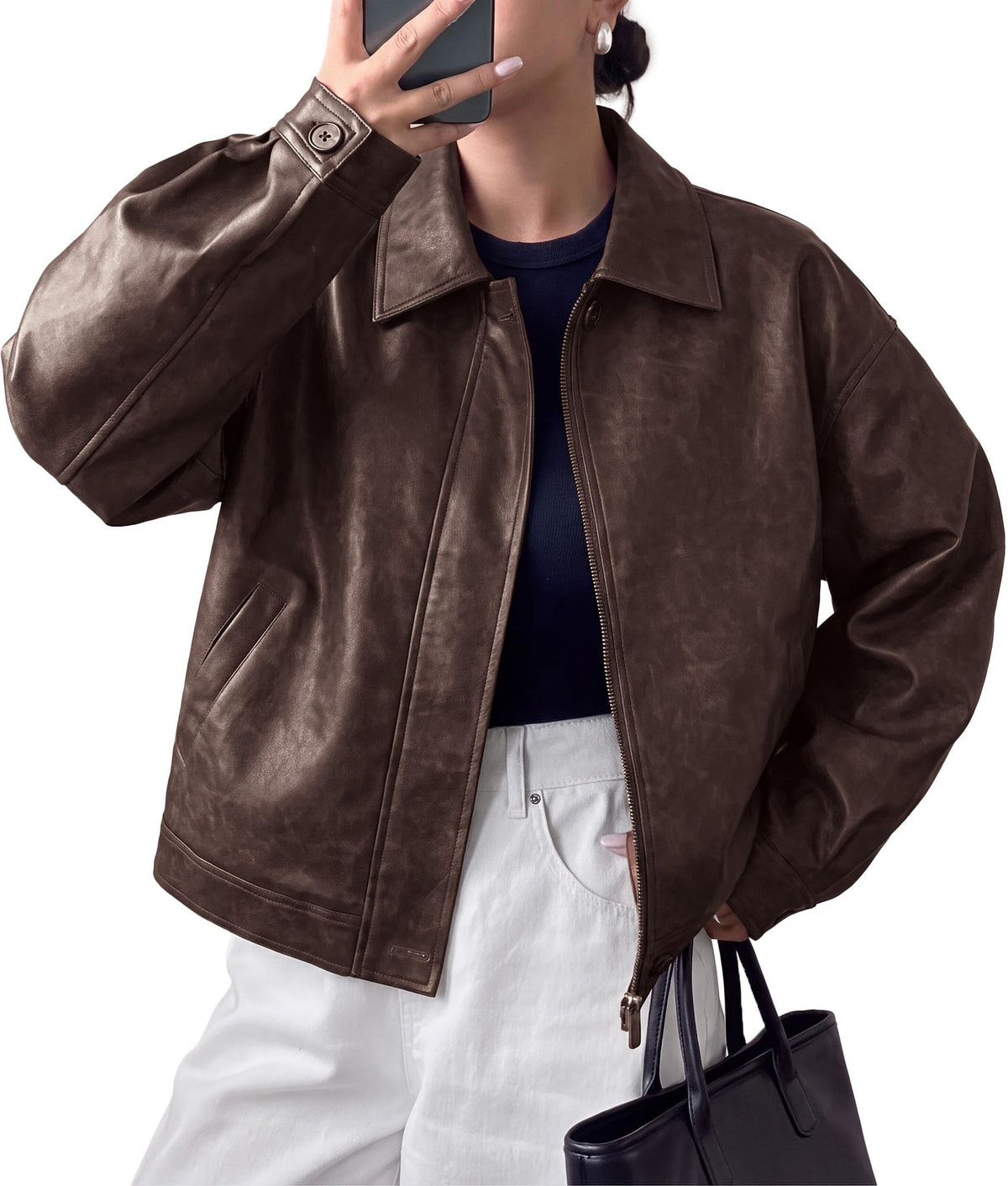 PRETTYGARDEN Women's Faux Leather Oversized Motorcycle Jackets