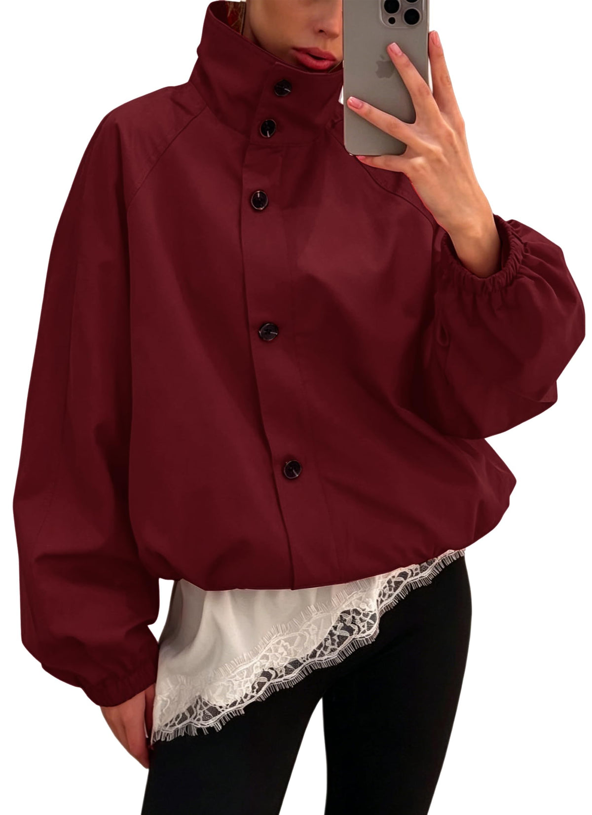Womens Funnel Neck Jackets Fall Cropped Windbreaker Outwear Coats