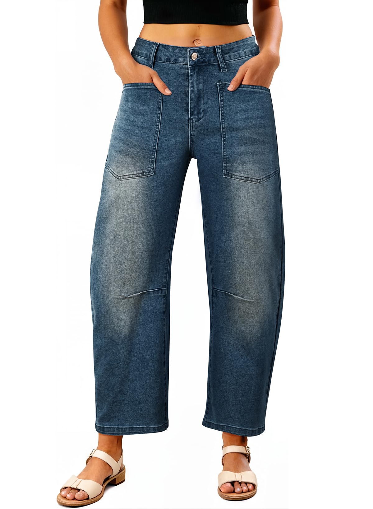 EVALESS Baggy Barrel Jeans for Womens High Waisted Wide Leg Boyfriend Denim Ankle Pants