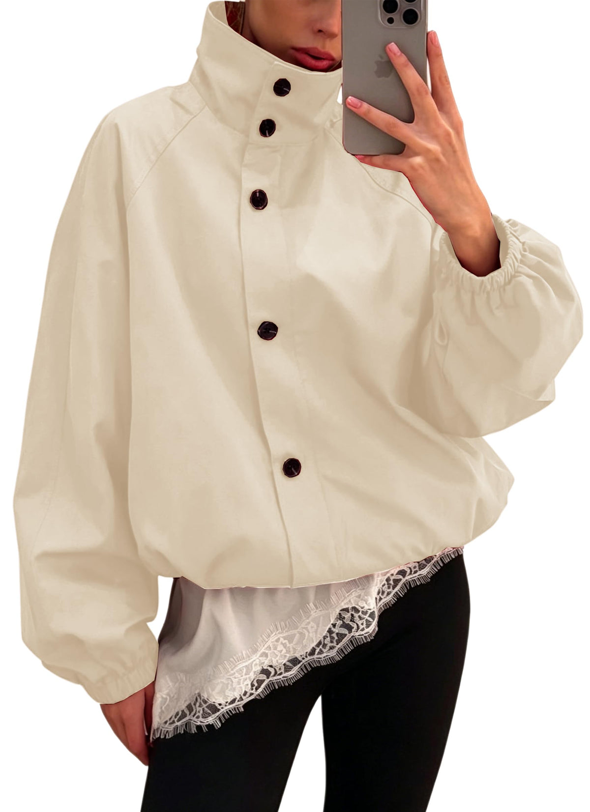 Womens Funnel Neck Jackets Fall Cropped Windbreaker Outwear Coats
