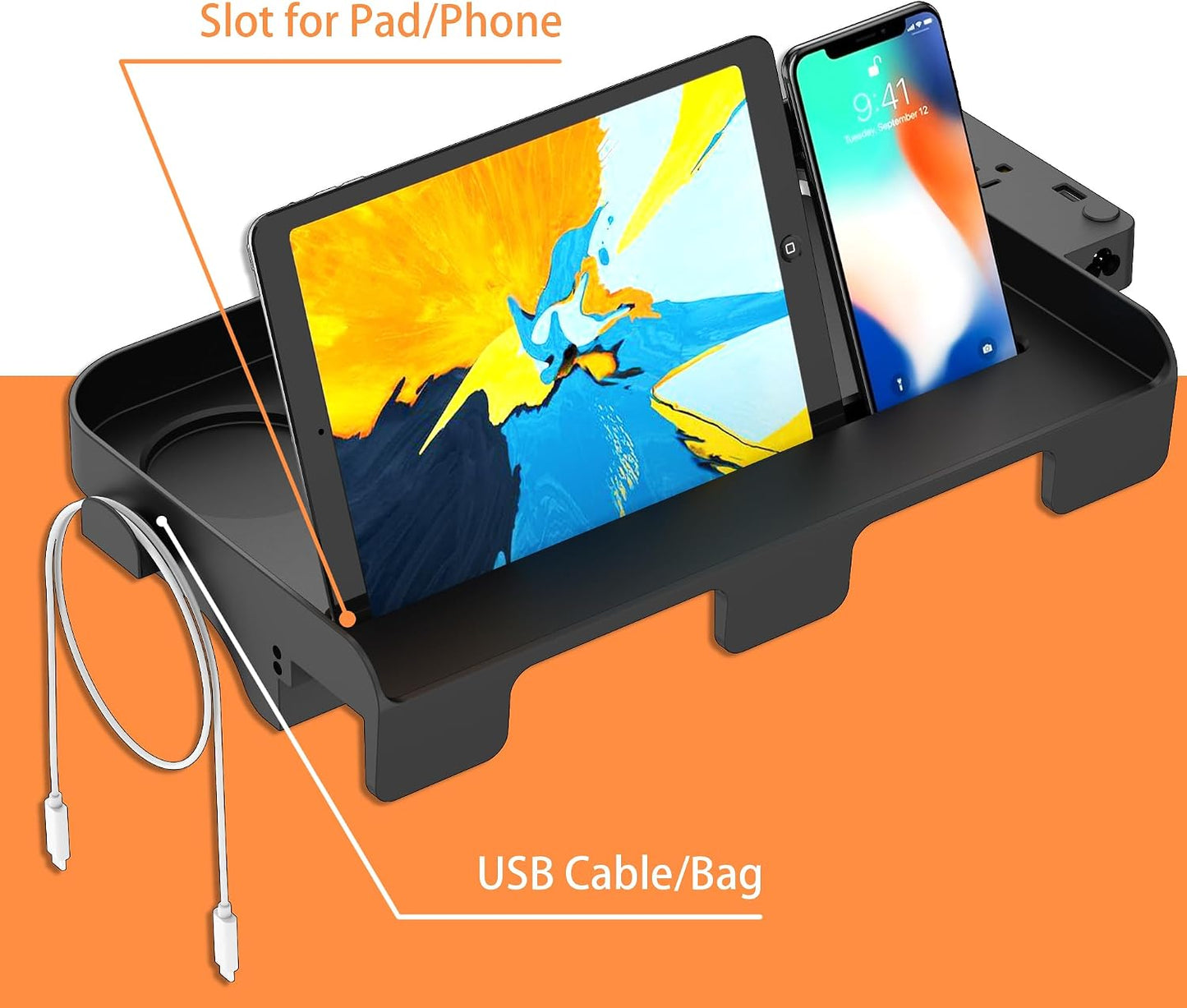 Bedside Shelf for Dorm Bunk Bed with USB Charging Port and 2 AC Outlets, Bedside Caddy, Attachable Bedside Table, College Dorm Essential Clip On Bedside Tray, Bunk Bed Accessories, Bedroom Furniture