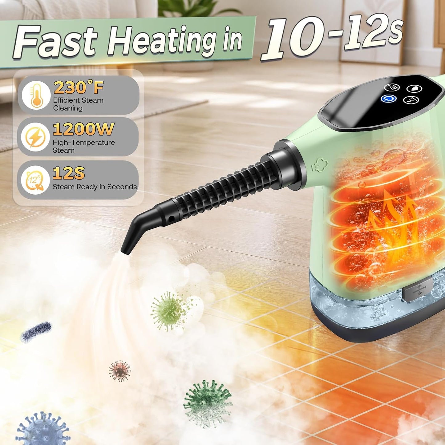 Handheld Steam Cleaner, Portable Steamer for Cleaning with 18PCS Accessories, 12s Fast Heating, Pressurized Steam Cleaner for Home, Kitchen, Bathroom, Car Detailing, Window, and Clothes, Green