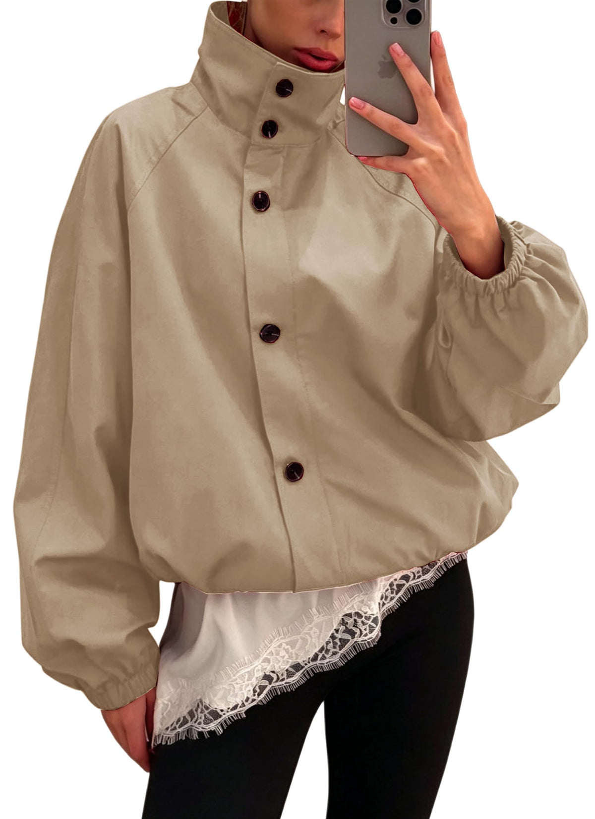 Womens Funnel Neck Jackets Fall Cropped Windbreaker Outwear Coats