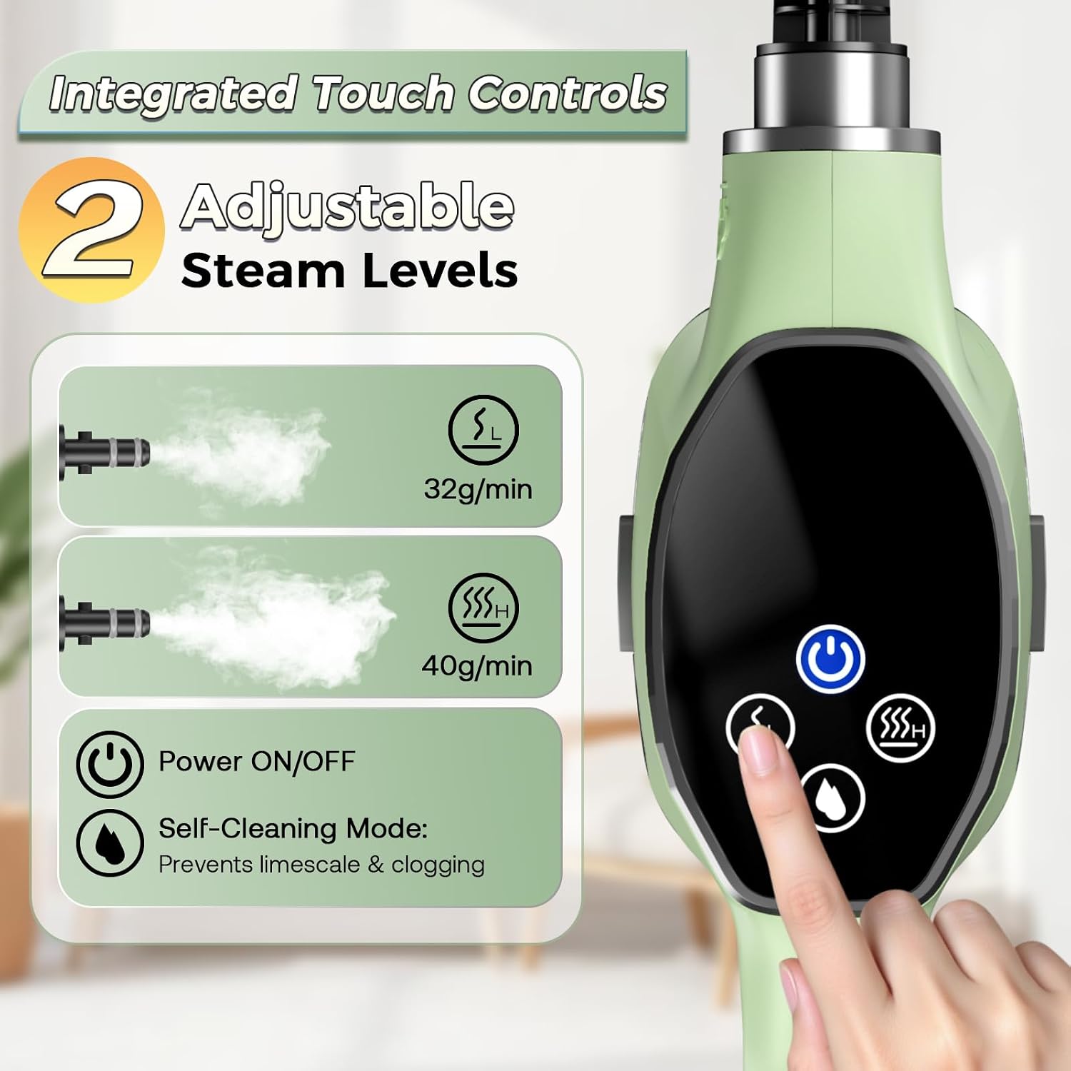Handheld Steam Cleaner, Portable Steamer for Cleaning with 18PCS Accessories, 12s Fast Heating, Pressurized Steam Cleaner for Home, Kitchen, Bathroom, Car Detailing, Window, and Clothes, Green