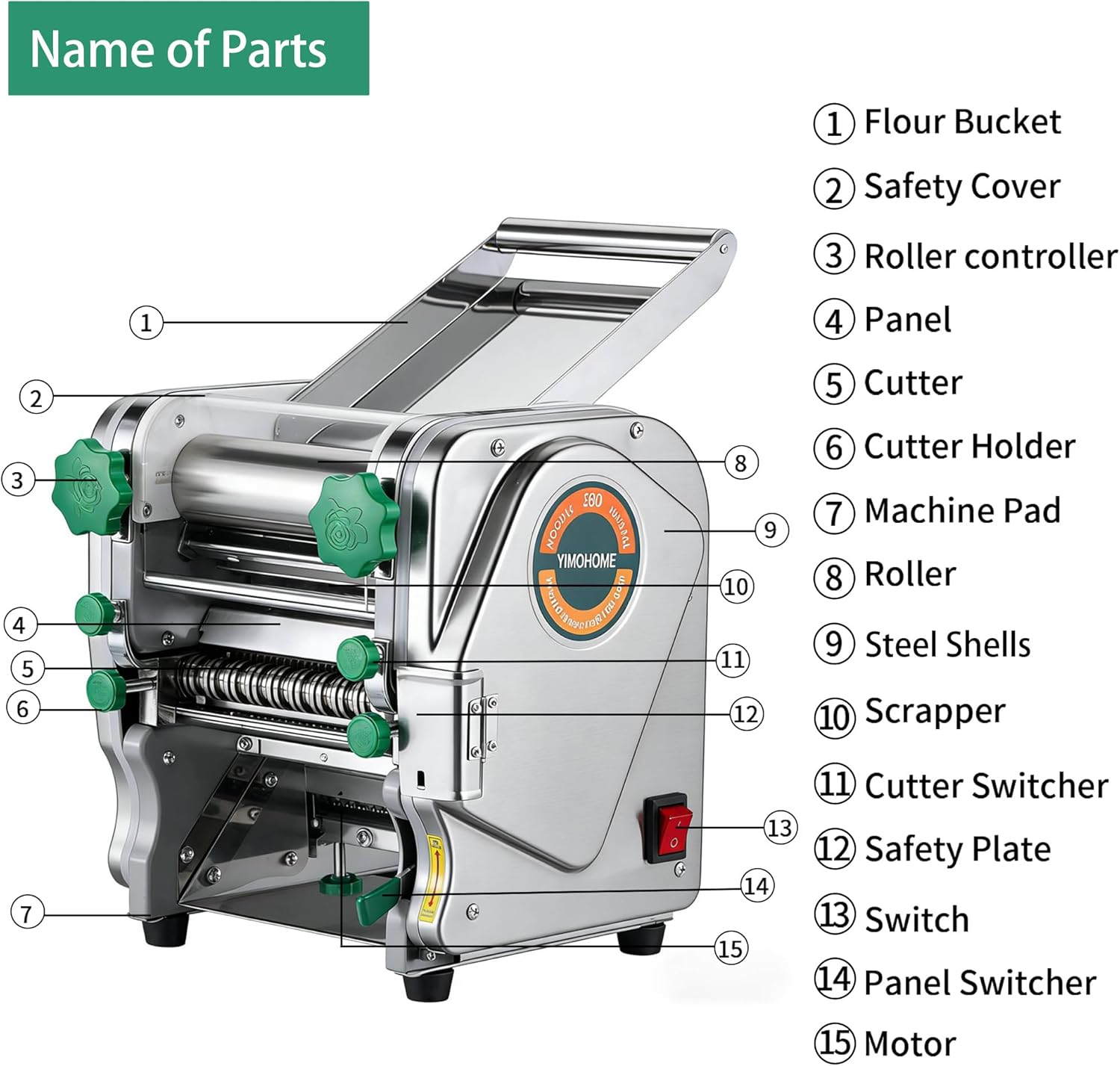 Commercial Electric Pasta Maker Machine for Business Restaurant,Auto Household Noodle Maker,All Stainless Steel Dough Roller,750W Strong Power Pasta Cutter,Heavy-Duty Dumpling Dough Sheeter