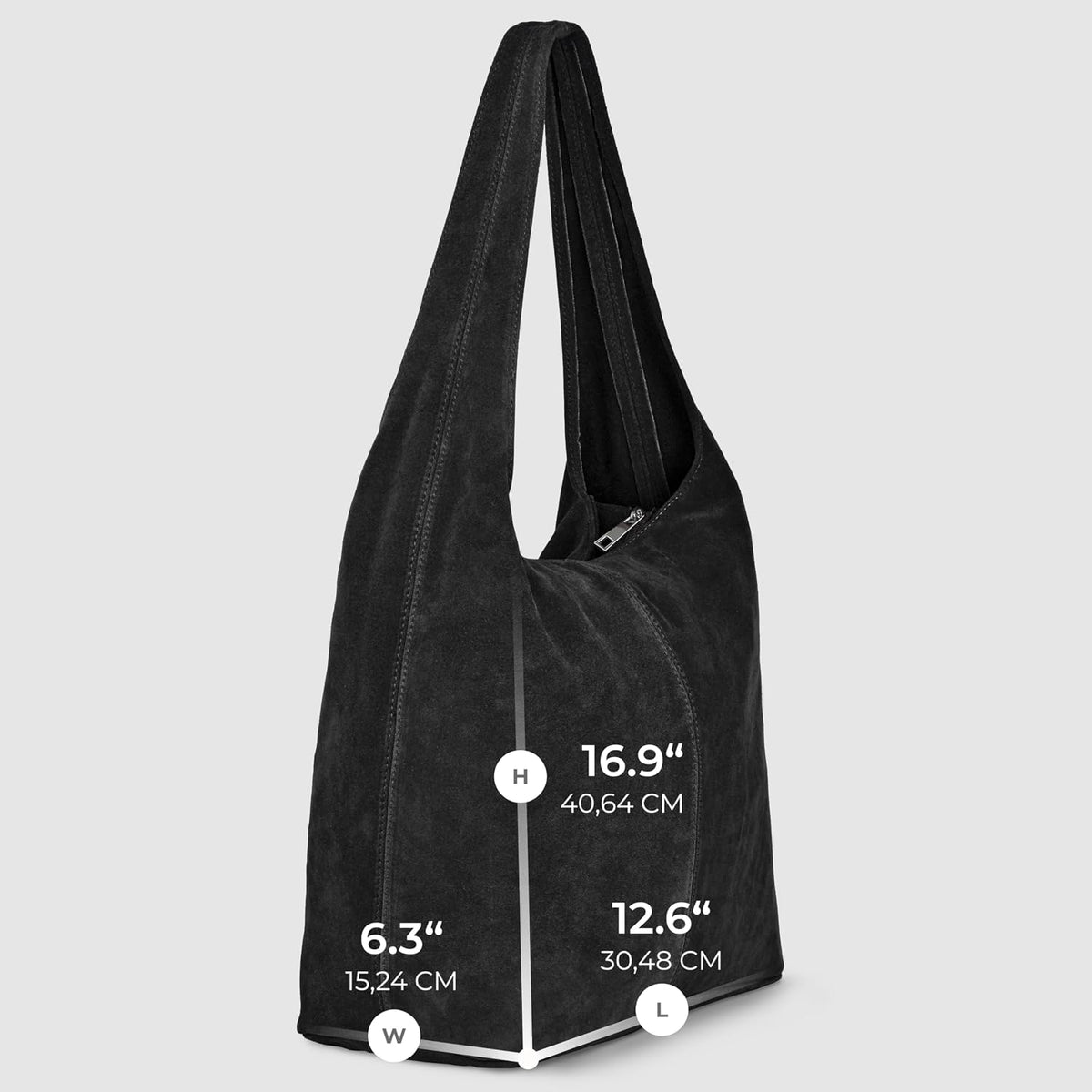Italian Genuine Suede Hobo Handbag for Women, Large Slouchy (Black)