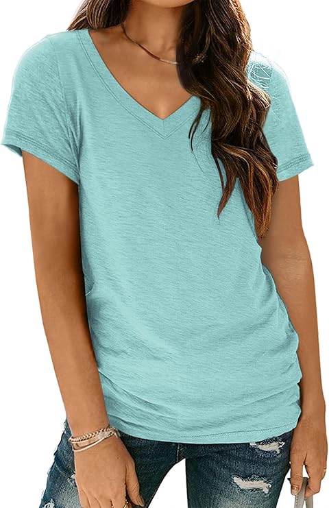 AUTOMET T Shirts Short Sleeve V Neck Tees Tops