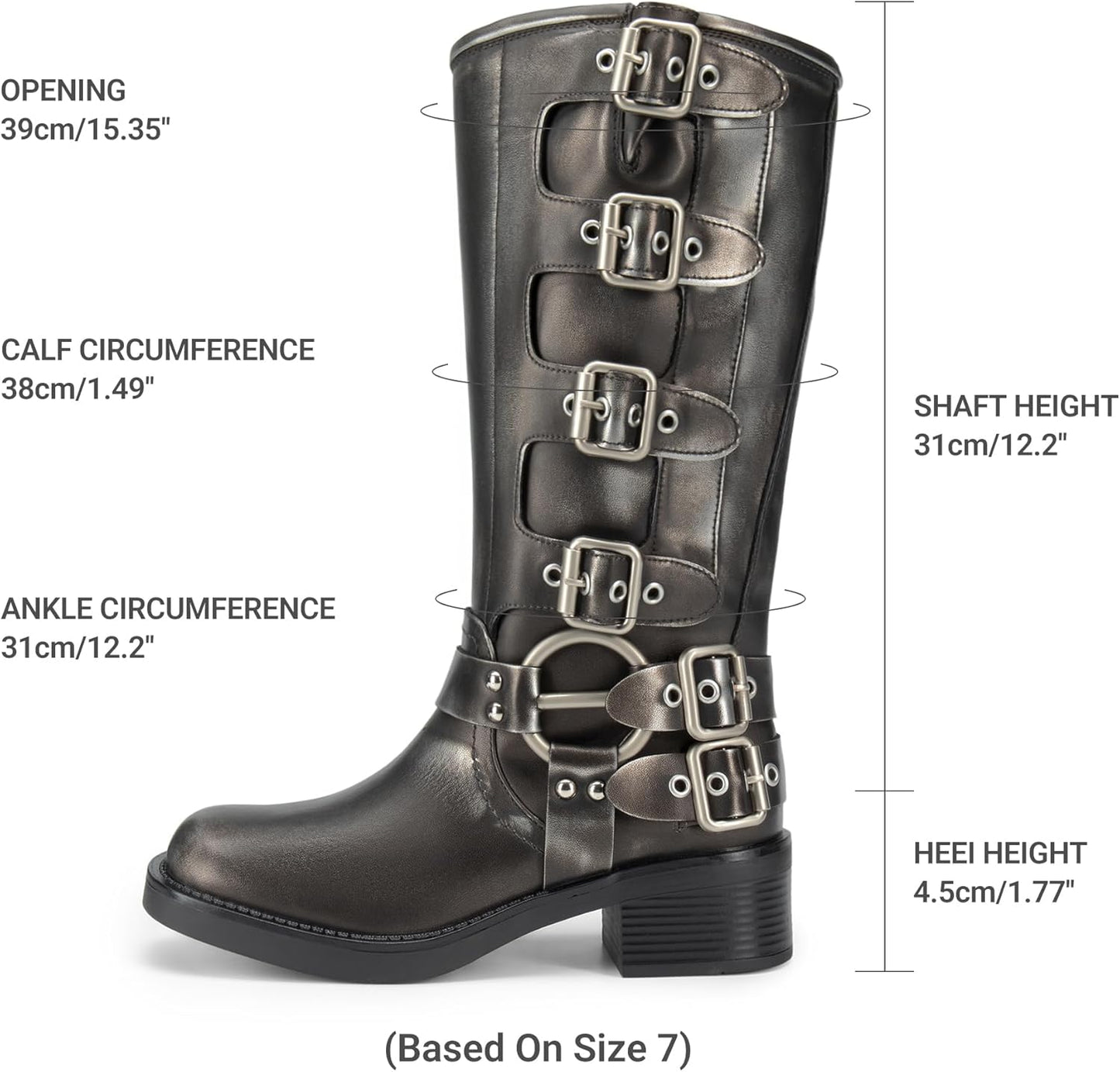 DREAM PAIRS Women's Knee High Riding Boots Side Zipper Motorcycle Boots Square Toe Chunky Heel Fashion Buckles Biker Boots