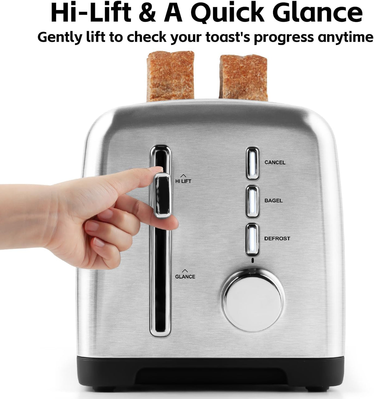 4 Slice Toaster, CUSIMAX Extra-Long Slots for Artisan Bread, Quick Glance Function, 9 Browning Settings, Bagel, Defrost & Cancel, Removable Crumb Tray, Stainless Steel