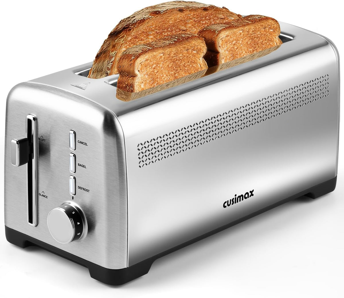 4 Slice Toaster, CUSIMAX Extra-Long Slots for Artisan Bread, Quick Glance Function, 9 Browning Settings, Bagel, Defrost & Cancel, Removable Crumb Tray, Stainless Steel