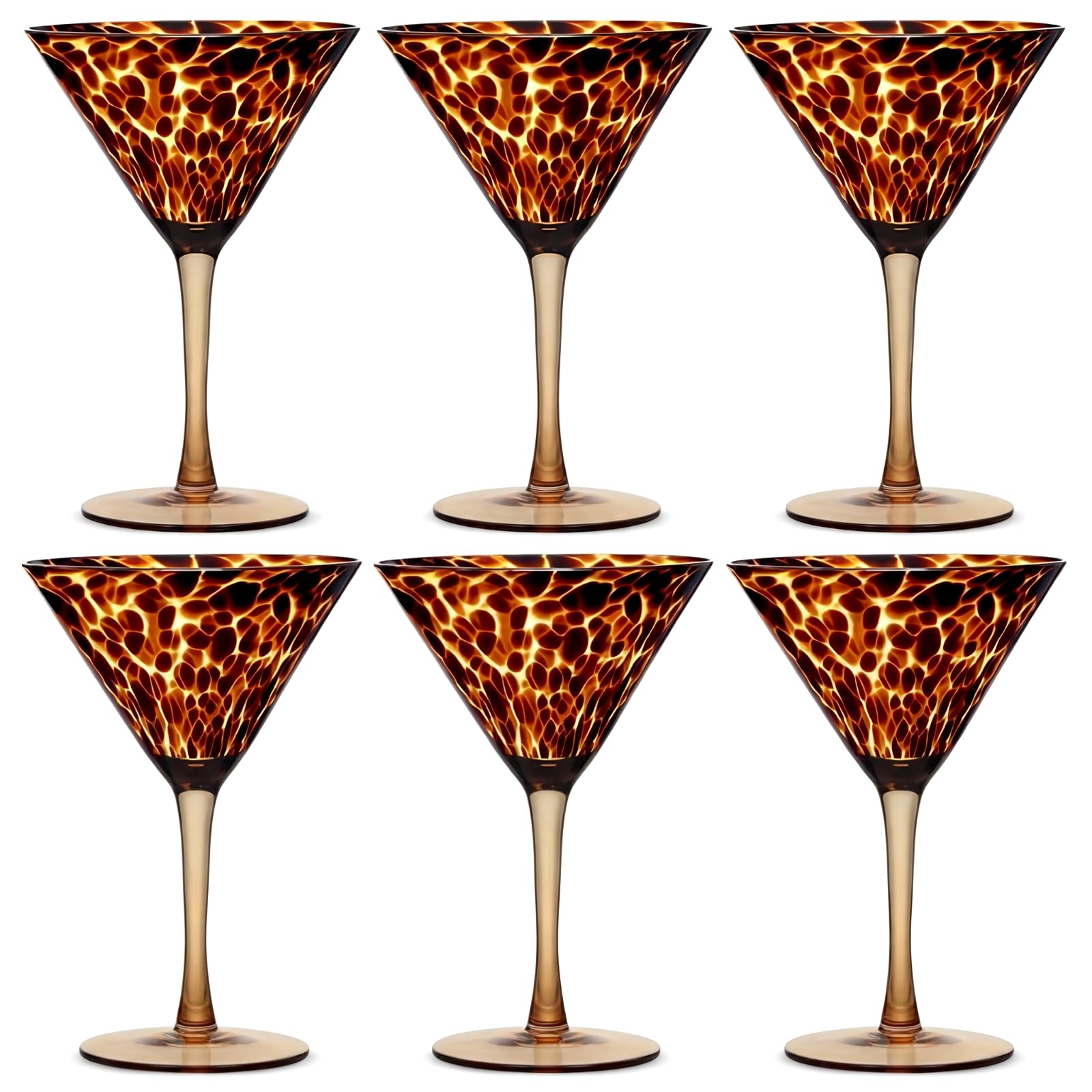 Honeydak Set of 4 Tortoise Leopard Print Brown 16oz Rocks Glasses Stylish Stemless Cocktail Cups Glass Glassware Tumbler Ideal for Gin, Tequila, Vodka, Soft Drinks