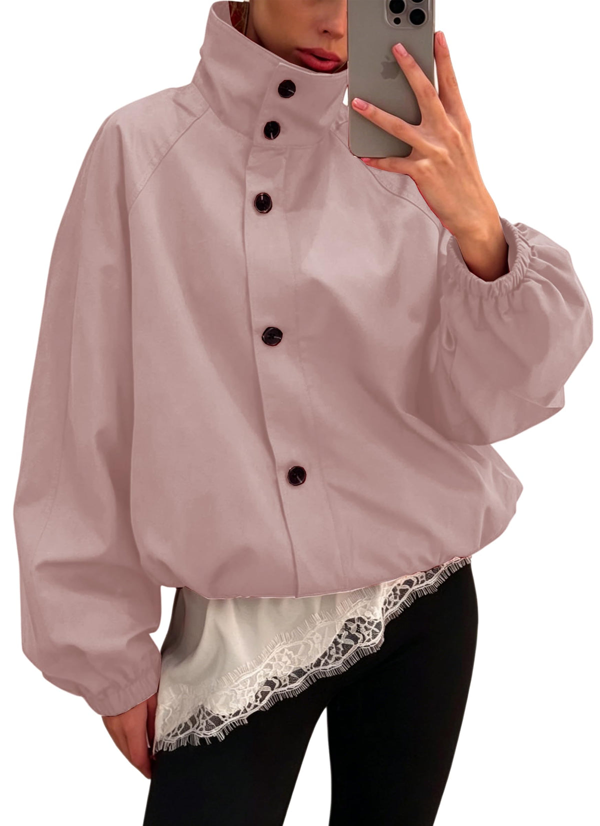 Womens Funnel Neck Jackets Fall Cropped Windbreaker Outwear Coats