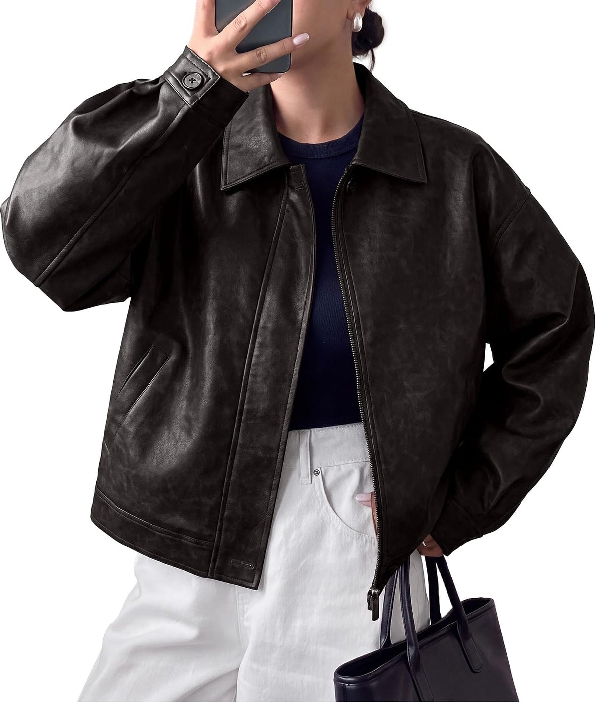 PRETTYGARDEN Women's Faux Leather Oversized Motorcycle Jackets