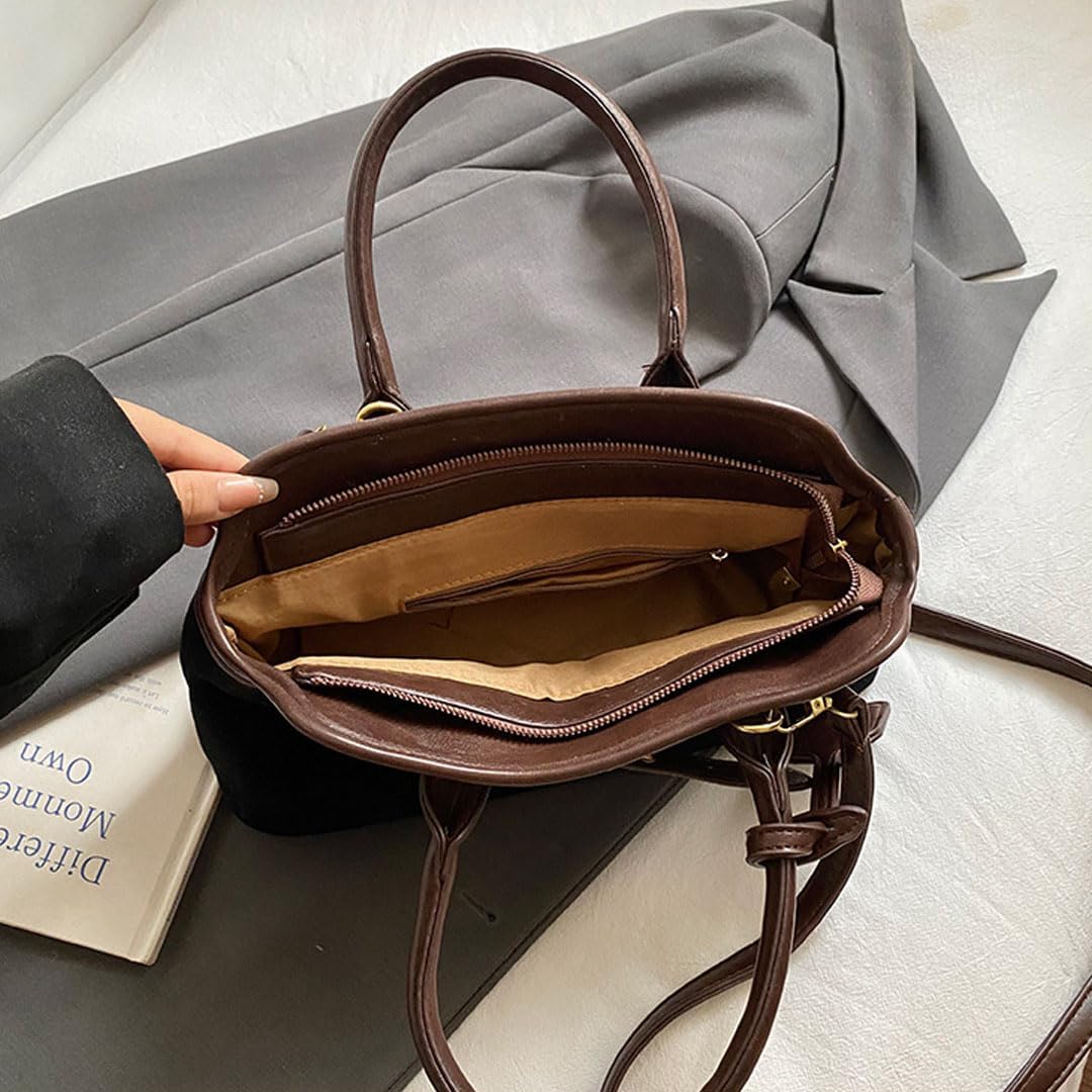 Suede Tote Bag for Women Faux Suede Handbag Slouchy Shoulder Hobo Bags Leather Satchel Crossbody Bag Vintage Fall Purse