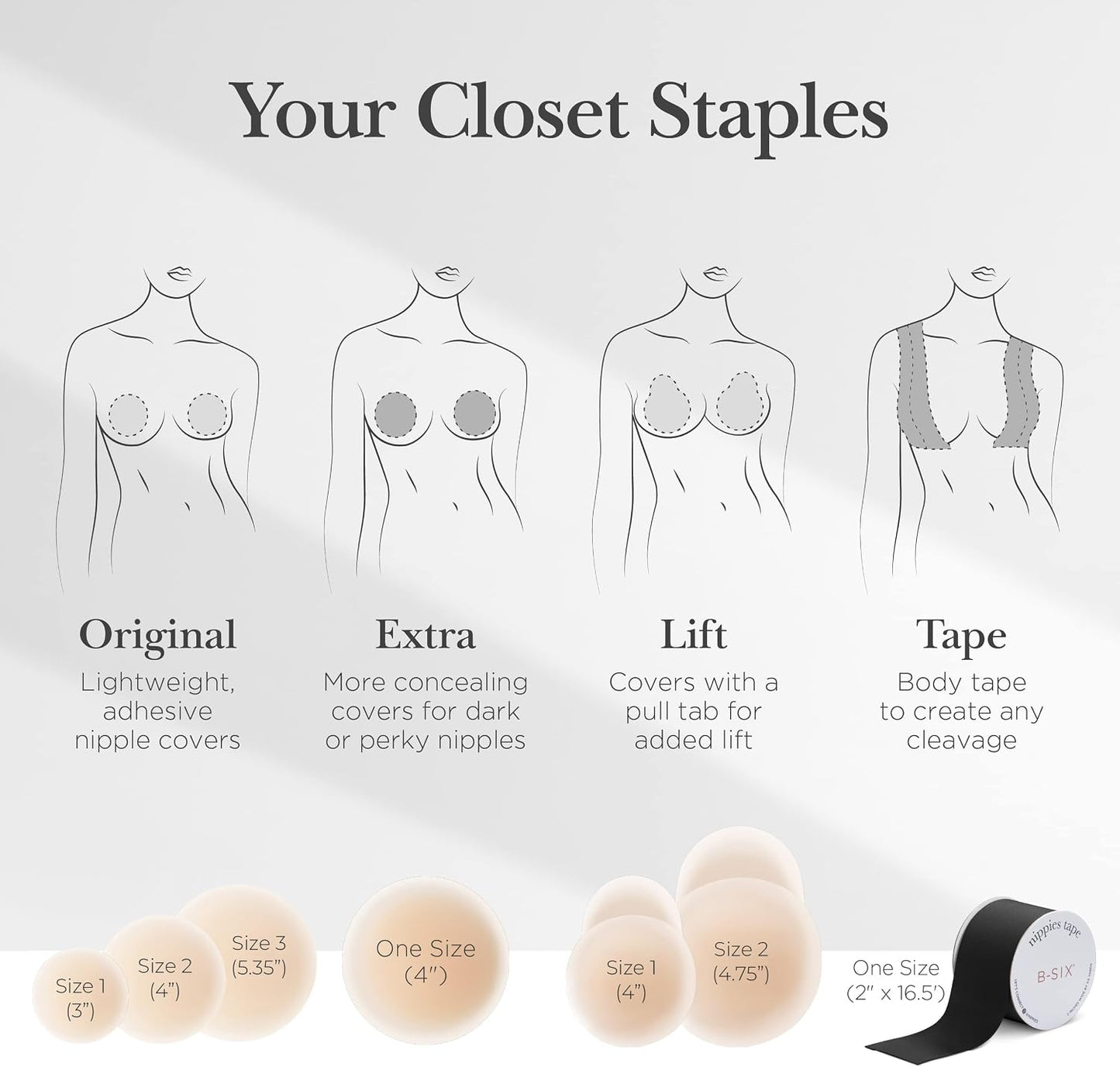 Nippies Reusable Nipple Covers, Skin Safe Pasties in Circle or Lift Style | Dermatologist Tested Adhesive Pasties, Sticky Up to 20 Wears, Stays On through Sweaty Summer Heat, Travel Case Included