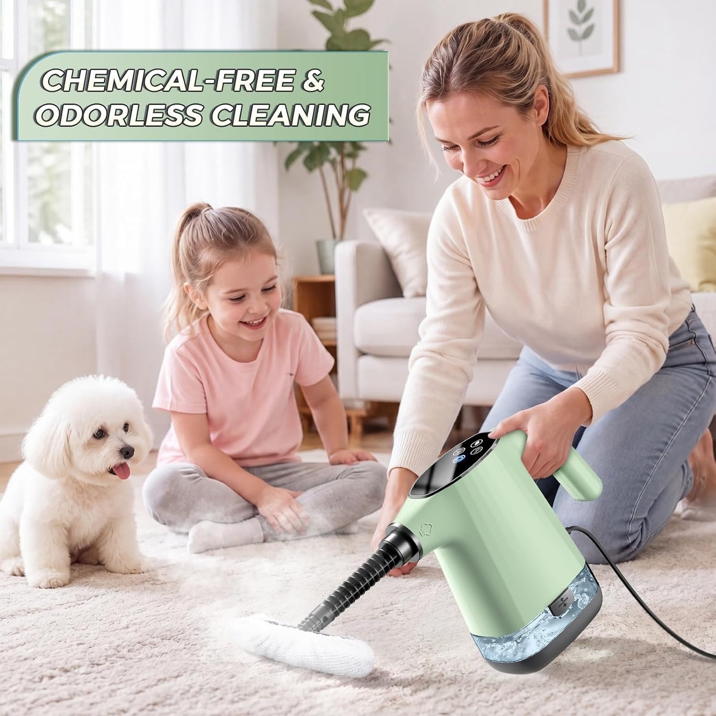 Handheld Steam Cleaner, Portable Steamer for Cleaning with 18PCS Accessories, 12s Fast Heating, Pressurized Steam Cleaner for Home, Kitchen, Bathroom, Car Detailing, Window, and Clothes, Green