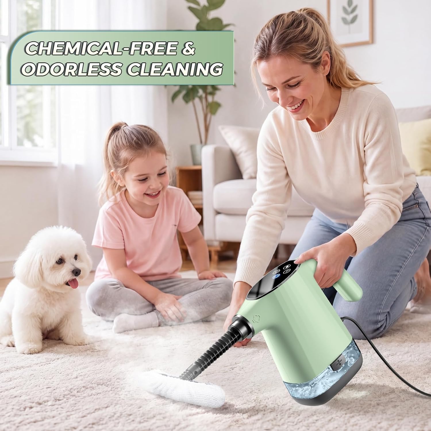 Handheld Steam Cleaner, Portable Steamer for Cleaning with 18PCS Accessories, 12s Fast Heating, Pressurized Steam Cleaner for Home, Kitchen, Bathroom, Car Detailing, Window, and Clothes, Green