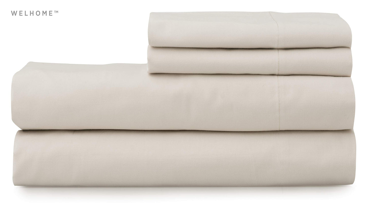 Welhome Soft Finish 100% Cotton Percale Sheet | 4 Piece Set | Full Size | White |