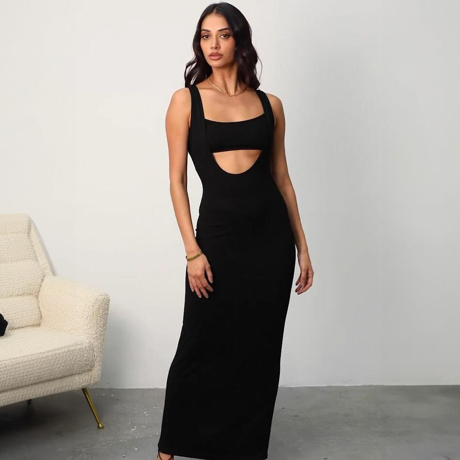 Women's Fashion Personality Solid Color Three-dimensional Striped Dress