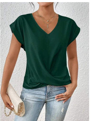 Fashion V-neck Short-sleeve T-shirt Summer Casual