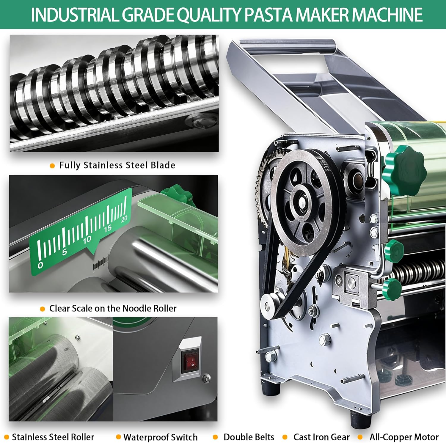 Commercial Electric Pasta Maker Machine for Business Restaurant,Auto Household Noodle Maker,All Stainless Steel Dough Roller,750W Strong Power Pasta Cutter,Heavy-Duty Dumpling Dough Sheeter