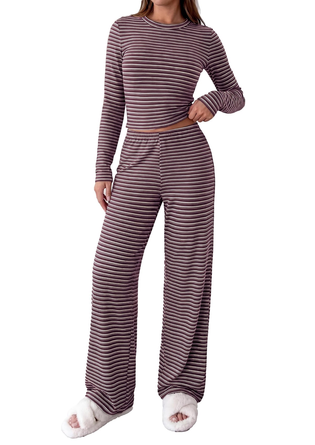 PRETTYGARDEN Lounge Sets for Women Fall 2 Piece Knit Matching Striped Set
