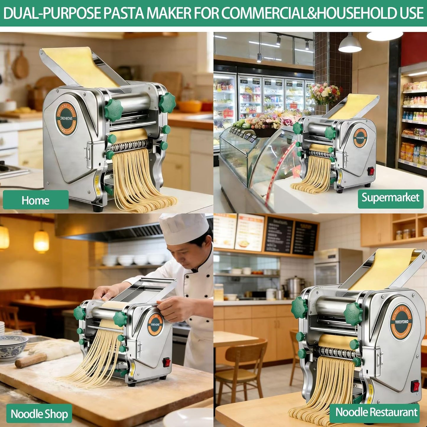Commercial Electric Pasta Maker Machine for Business Restaurant,Auto Household Noodle Maker,All Stainless Steel Dough Roller,750W Strong Power Pasta Cutter,Heavy-Duty Dumpling Dough Sheeter