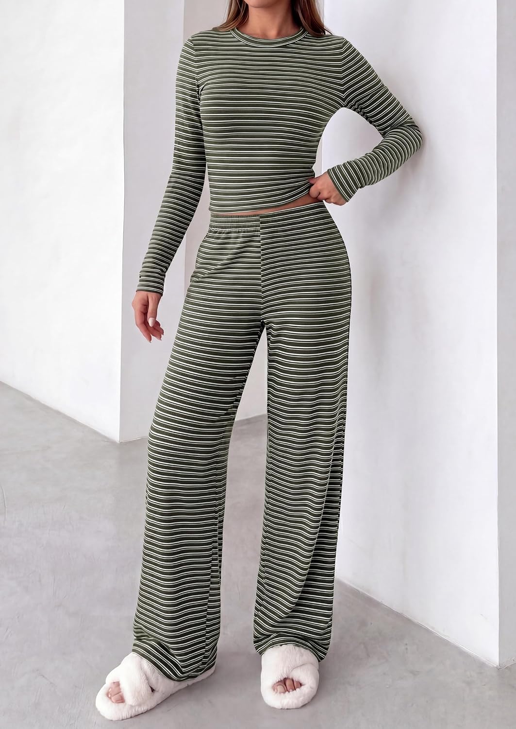 PRETTYGARDEN Lounge Sets for Women Fall 2 Piece Knit Matching Striped Set