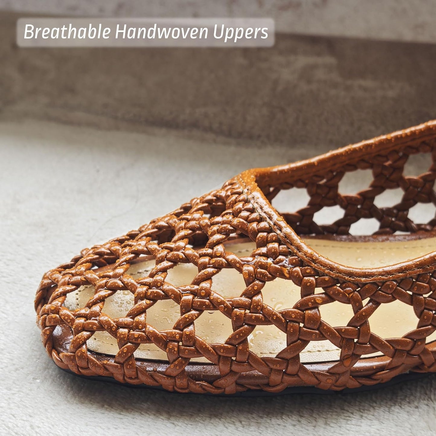 Woven Mesh Ballet Flats Shoes for Women with Elastic Strap Square Toe Breathable Slip On Flat Mary Janes Dress Casual Shoes