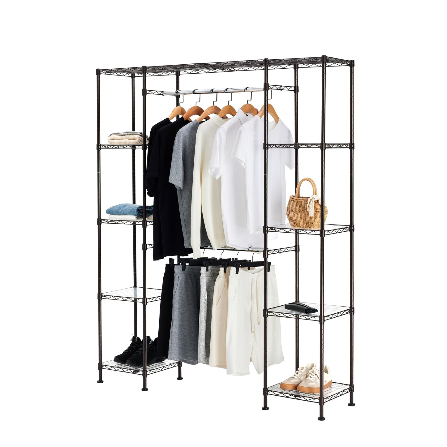 Amazon Basics Expandable Metal Hanging Closet Organizer System with Storage Shelves, Adjustable, Easy to Assemble, 57-80"L x 14"W x 72"H, Black