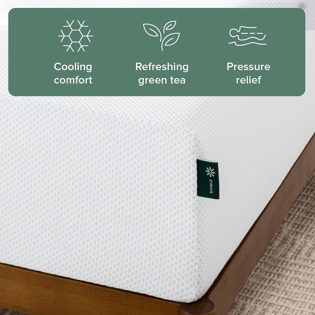 Zinus Queen Mattress, 12 Inch Green Tea Cooling Gel Memory Foam, Mattress in a Box, CertiPUR-US Certified with Pressure Relief Cool Sleep, 10 Years Warranty, Queen Size