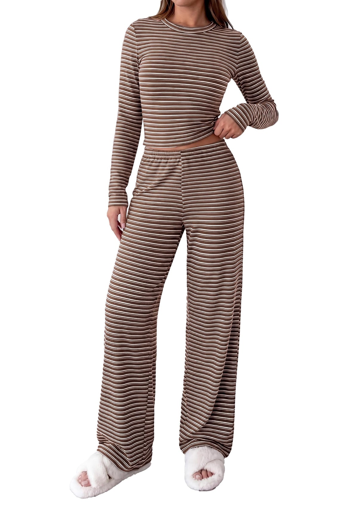 PRETTYGARDEN Lounge Sets for Women Fall 2 Piece Knit Matching Striped Set