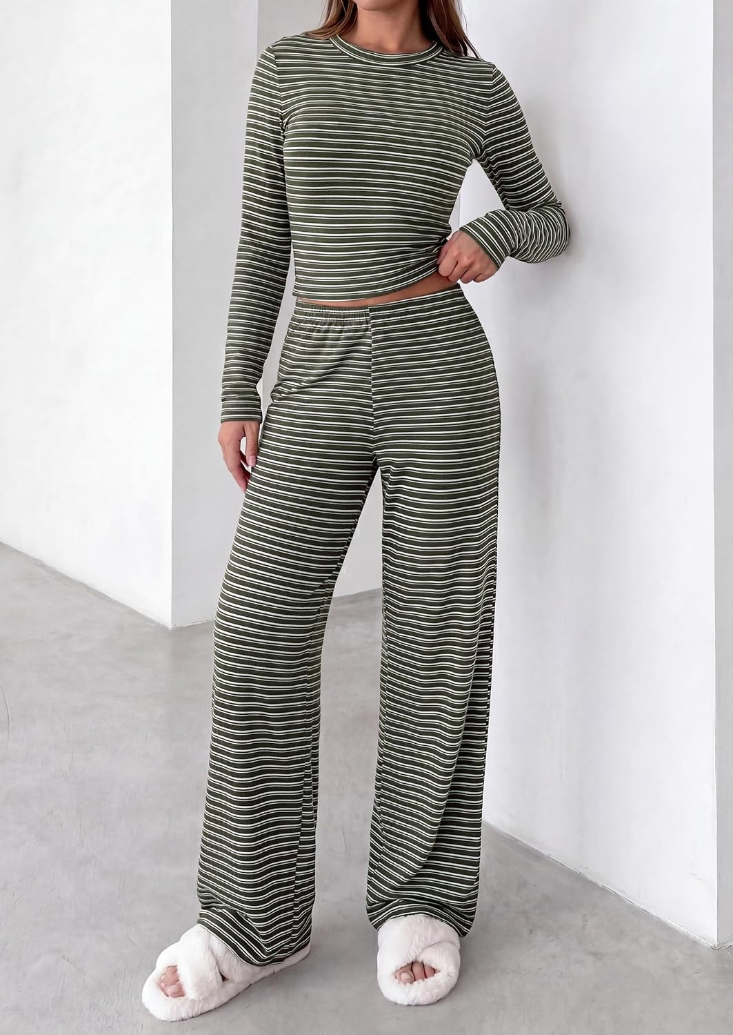 PRETTYGARDEN Lounge Sets for Women Fall 2 Piece Knit Matching Striped Set