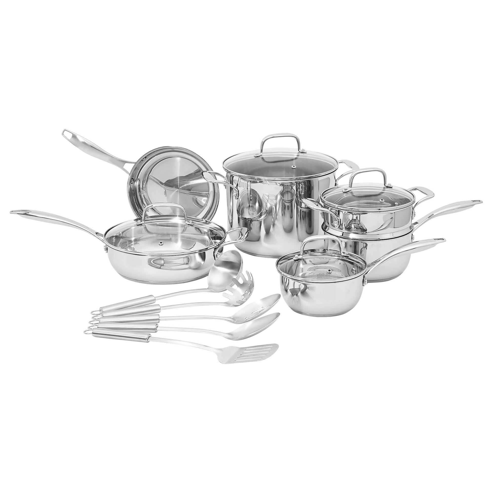 Amazon Basics Stainless Steel Cookware Set, 5-Piece, All Cooktop Friendly, Dishwasher-Safe, Induction Compatible
