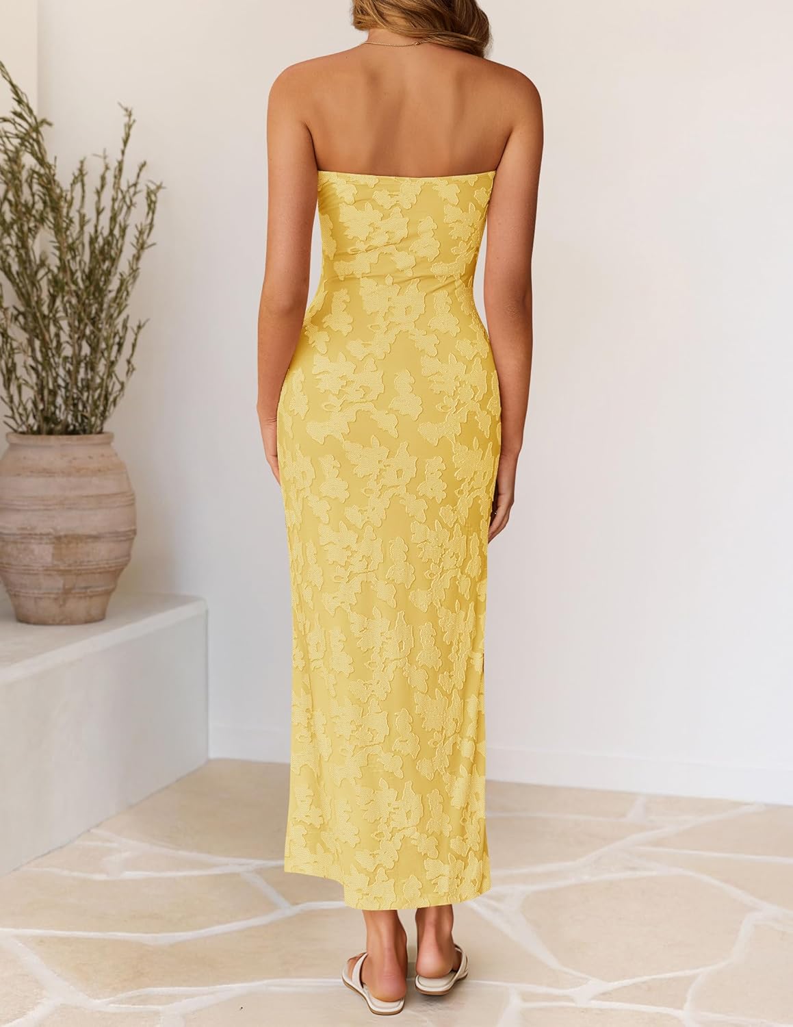 ZESICA Womens 2026 Summer Floral Strapless Maxi Dress Bodycon Side Slit Mesh Formal Cocktail Party Wedding Guest Long Dresses
