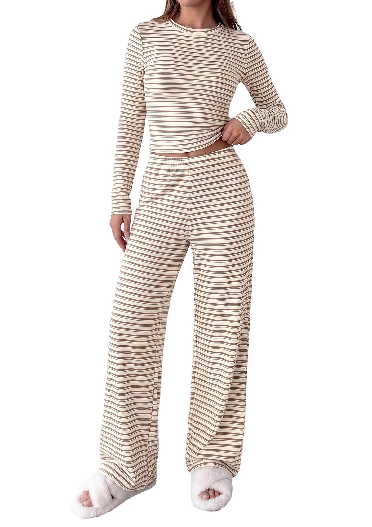 PRETTYGARDEN Lounge Sets for Women Fall 2 Piece Knit Matching Striped Set