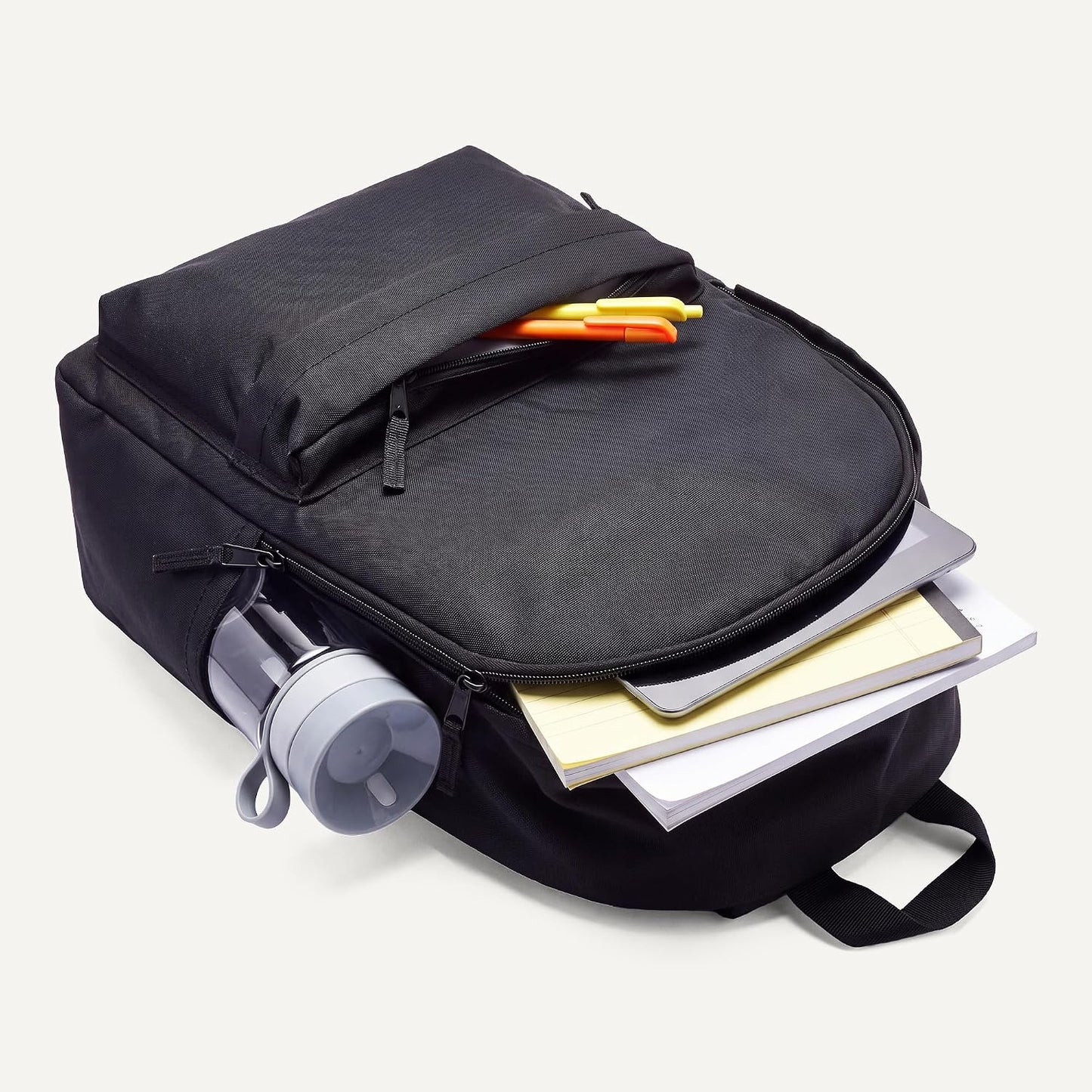 Amazon Basics Backpack for School, Travel, Study with Padded Adjustable Shoulder Straps, Spacious Compartment, Water Bottle Pockets, Durable Classic Design, Black